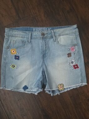 Hydraulic Light Blue Embroidered Denim Shorts Size 12